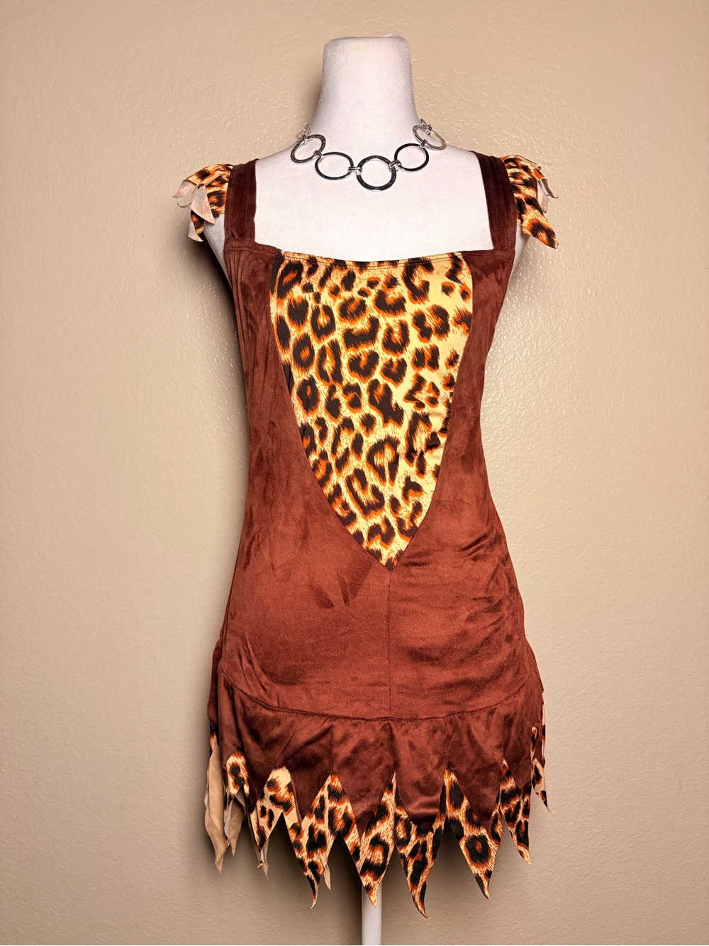 Y2K Scene Funky Cavewoman Leopard Print Faux Suede Brown Mini Dress SM NWT #10
